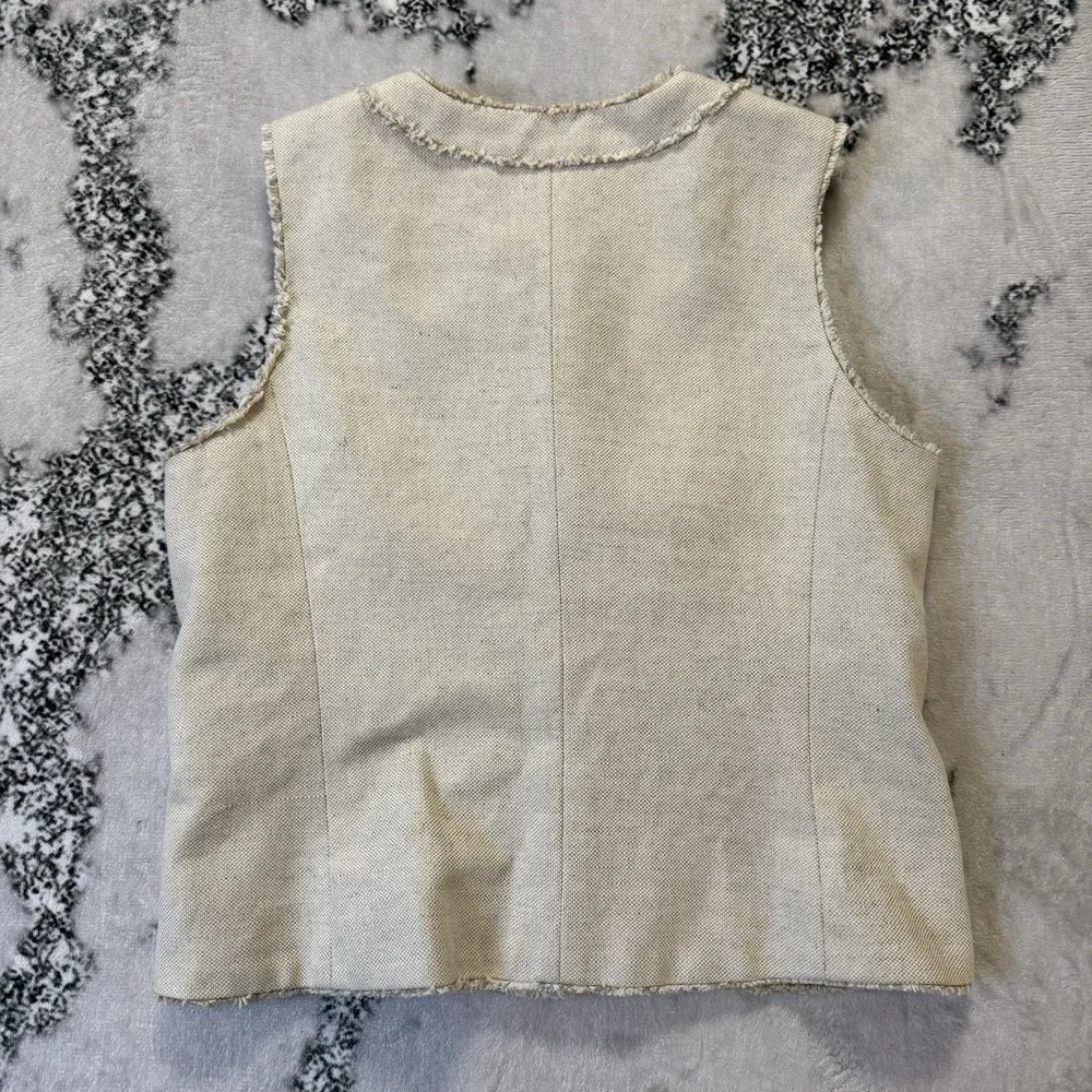 Michael Kors Vest‎ Womens Size 8 Beige Linen Cotton Blend Twill Frayed Trim